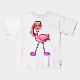 Flamingo with Headphone & Hearts Kids T-Shirt